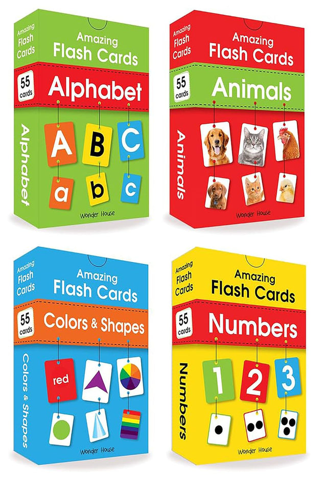 Amazing Flash Cards Set Of 4 Boxes: Early Development OF Preschool Toddler (220 Cards, Alphabet, Number, Animals, Colors And Shapes)