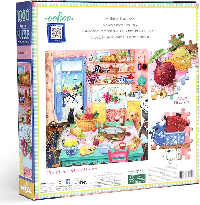 eeBoo: Pink Kitchen Square Puzzle - 1000pc