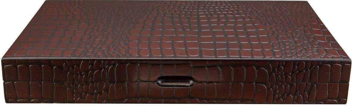 Dal Rossi: 18" Wooden Crocodile Engraved Backgammon Set