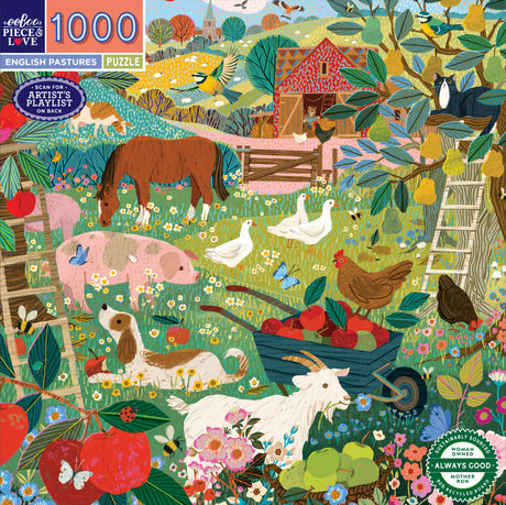 eeBoo: English Pastures Square Puzzle - 1000pc