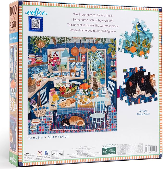 eeBoo: Blue Kitchen Square Puzzle - 1000pc