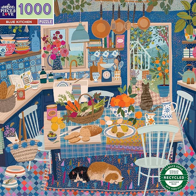 eeBoo: Blue Kitchen Square Puzzle - 1000pc