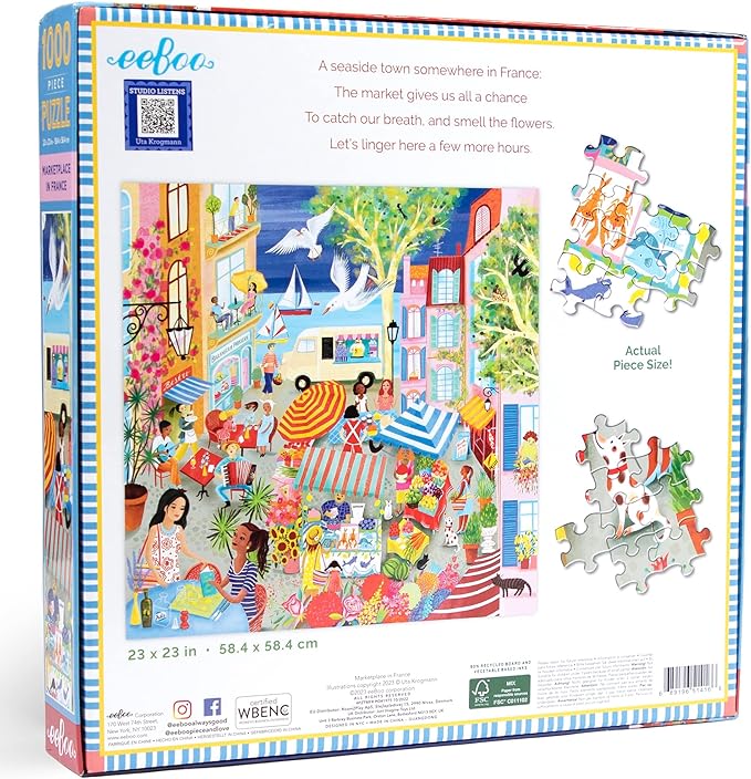 eeBoo: Marketplace in France Square Puzzle - 1000pc
