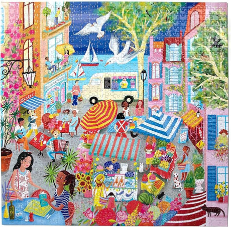 eeBoo: Marketplace in France Square Puzzle - 1000pc