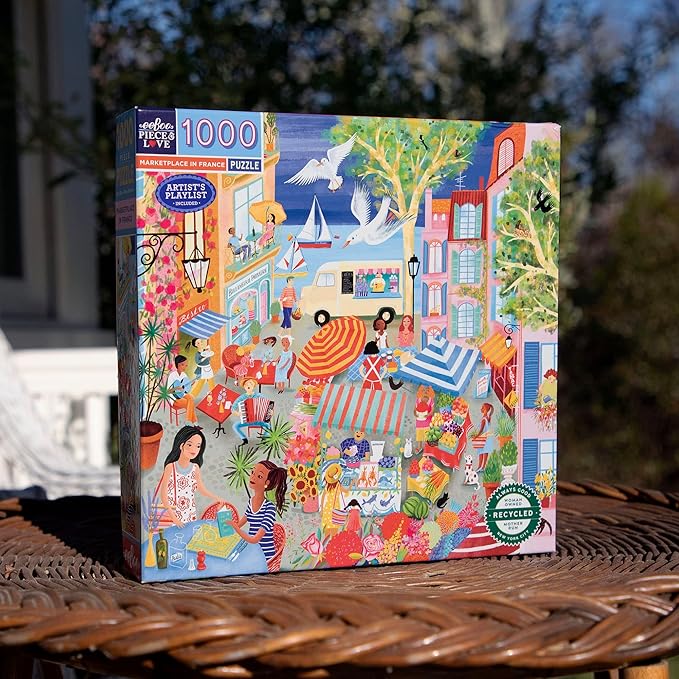 eeBoo: Marketplace in France Square Puzzle - 1000pc