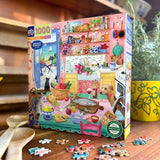 eeBoo: Pink Kitchen Square Puzzle - 1000pc