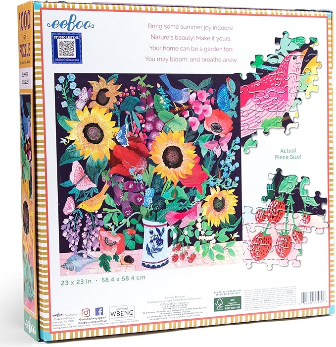 eeBoo: Summer Bouquet Square Puzzle - 1000pc