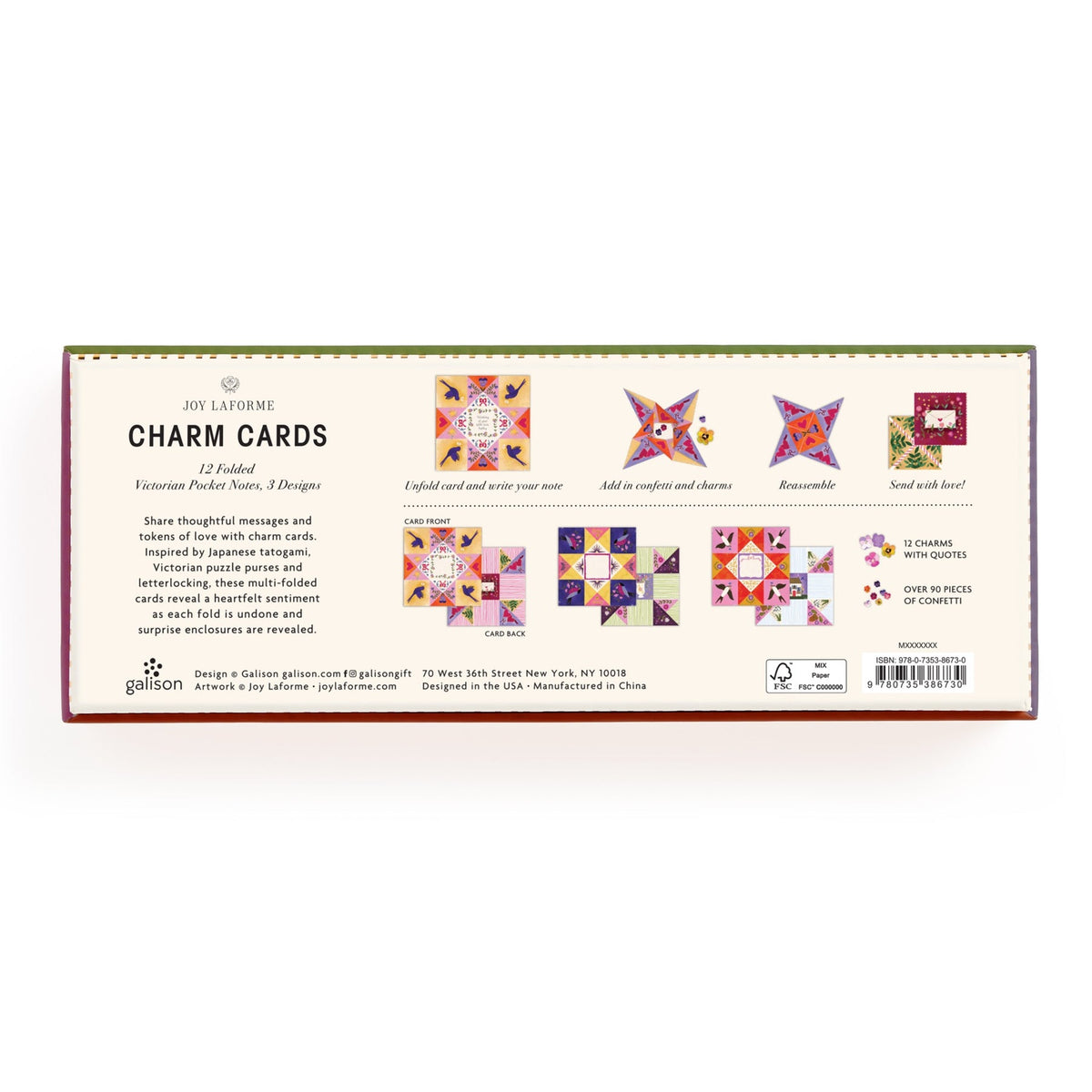 Galison Joy Laforme Charm Cards, 12 cards, 90 Pieces of Confetti