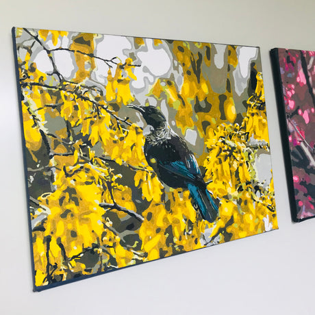 Kiwi Paint By Numbers - Tui in Kowhai Tree