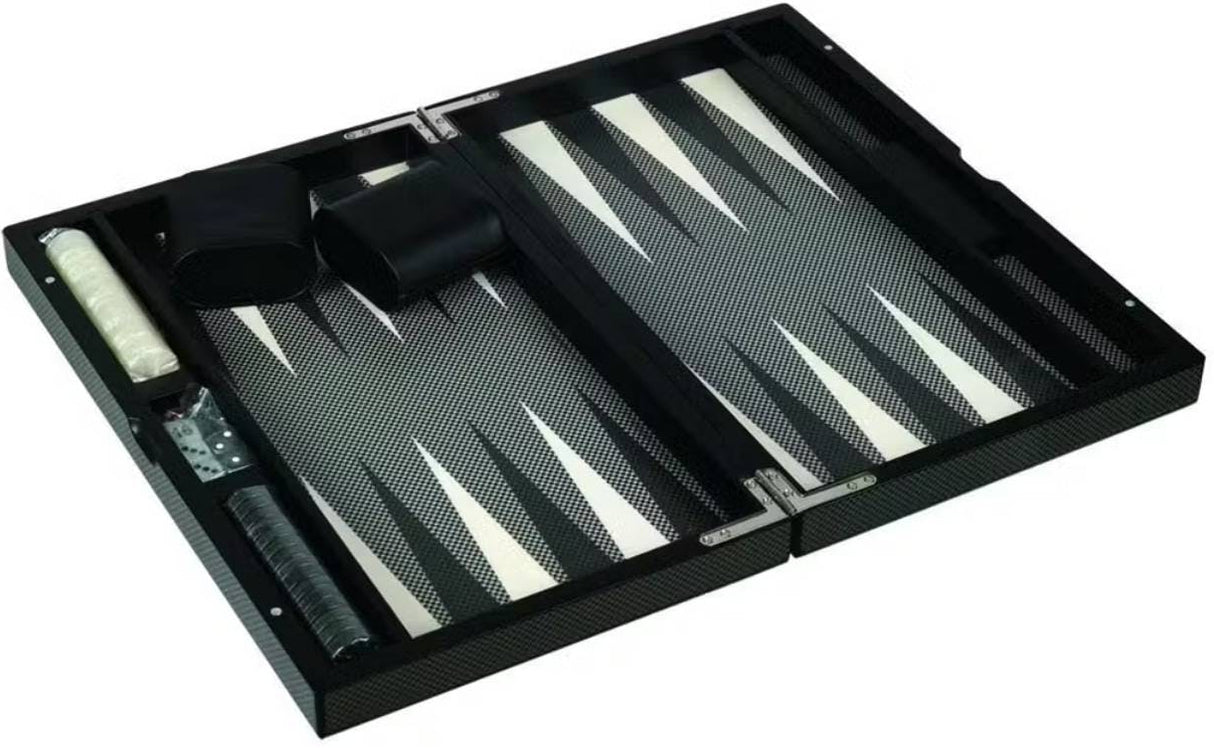 Dal Rossi: 18" Carbon Fibre Finish Backgammon Set