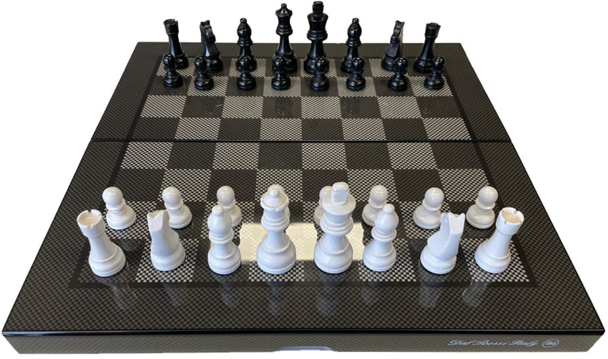 Dal Rossi: 16" Carbon Fibre Finish Folding Chess Set