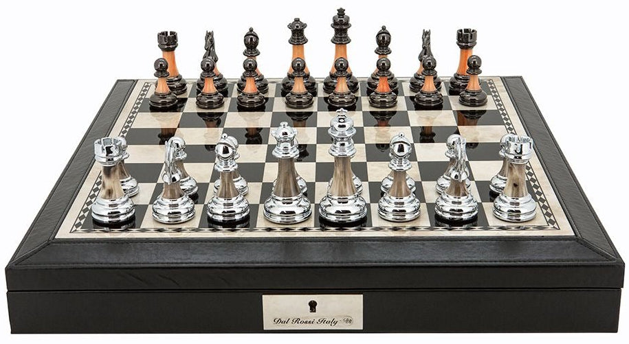 Dal Rossi 18” Chess Set with PU Leather Edge (With Storage & 85mm Pieces)