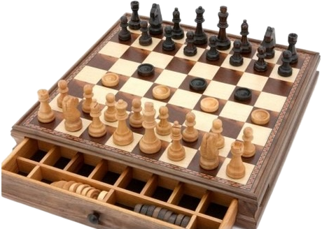 Dal Rossi: 15" Walnut Chess & Checkers Set with Storage Drawer